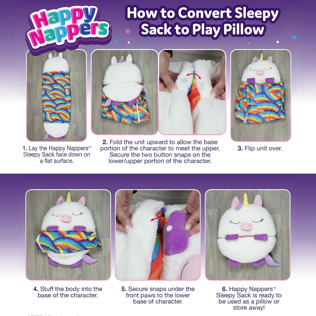 Nappers Plush Unicorn Toy Happy Sleeping Pillow and One, in Sack