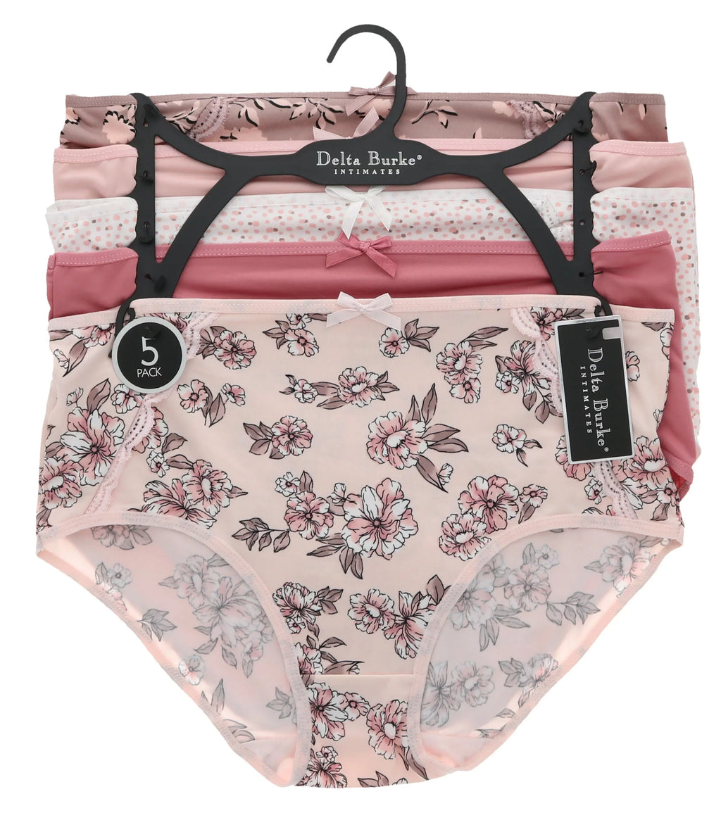 (5Pr) Classic Brief High Plus Dots) Rise Intimates Delta (X-Large, Pink Burke Sexy Floral Panties dimension Women's