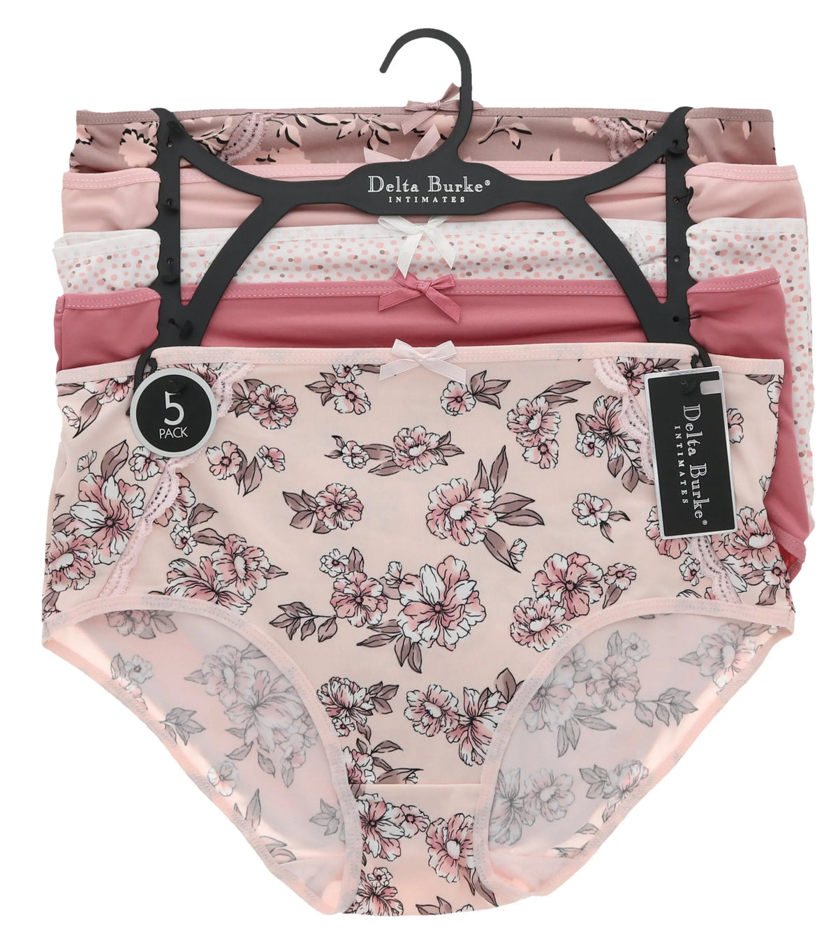 (5Pr) Classic Brief High Plus Dots) Rise Intimates Delta (X-Large, Pink Burke Sexy Floral Panties dimension Women's