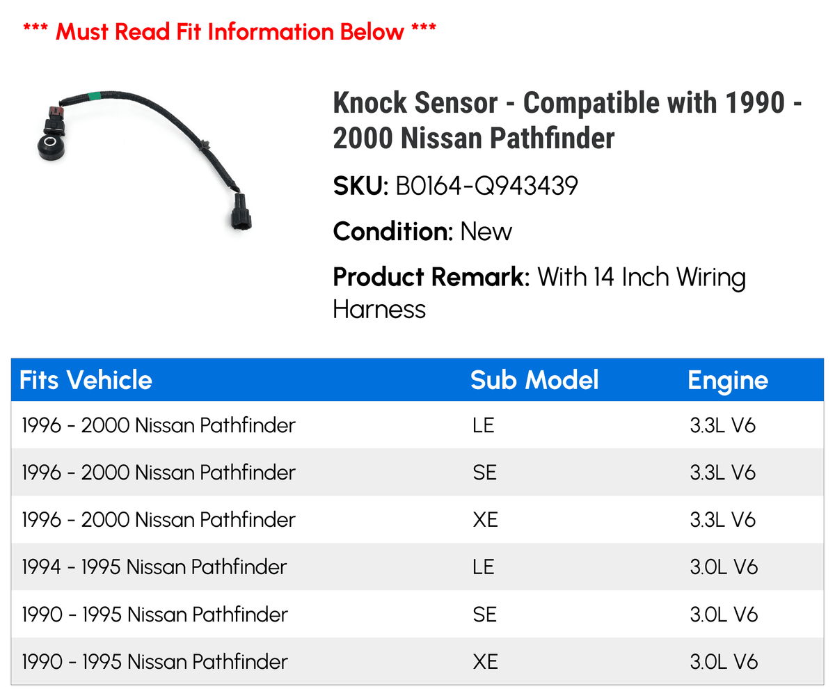 1992 2000 Sensor - 1996 1994 1990 1999 Pathfinder 1995 - 1997 Compatible 1993 1991 Nissan 1998 with Knock