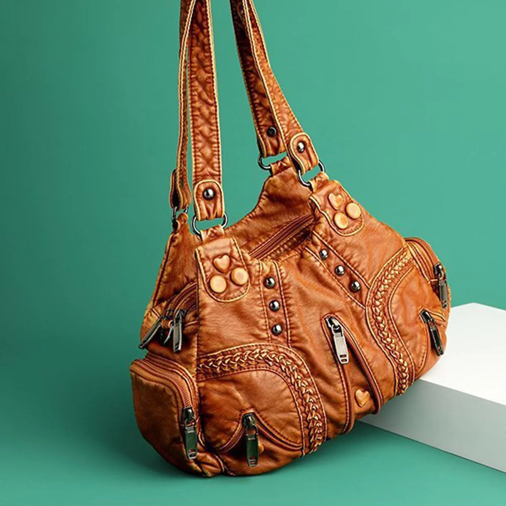 Cosmetic Use Presents Purses Leather Traveling PU Vintage Bags Tote for Bag Strap Clutch Capacity Brown Adjustable Daily Large Shoulder Ladies