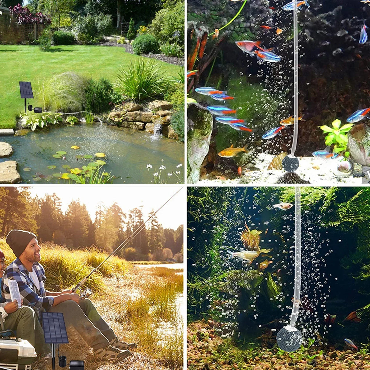 Pool Plug-in Solar Pump Ideal Aerator Pipe Uteam Garden Air Fish for for Aquarium Bubble with Pond 2W Tank Powered Stones