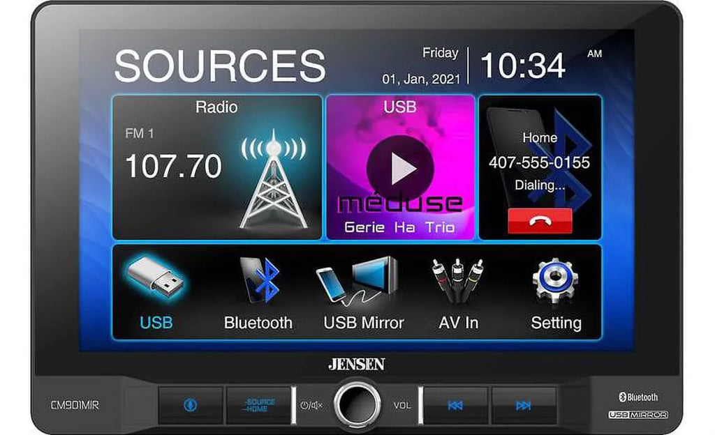 Jensen Receiver with Smartphones USB CM901MIR for Screen Mechless Bluetooth inch Multimedia 9 Android and and Mirroring
