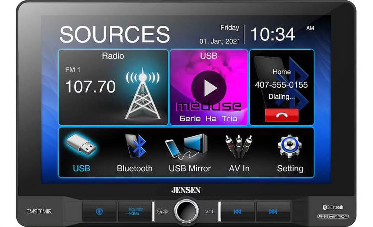 Jensen Receiver with Smartphones USB CM901MIR for Screen Mechless Bluetooth inch Multimedia 9 Android and and Mirroring