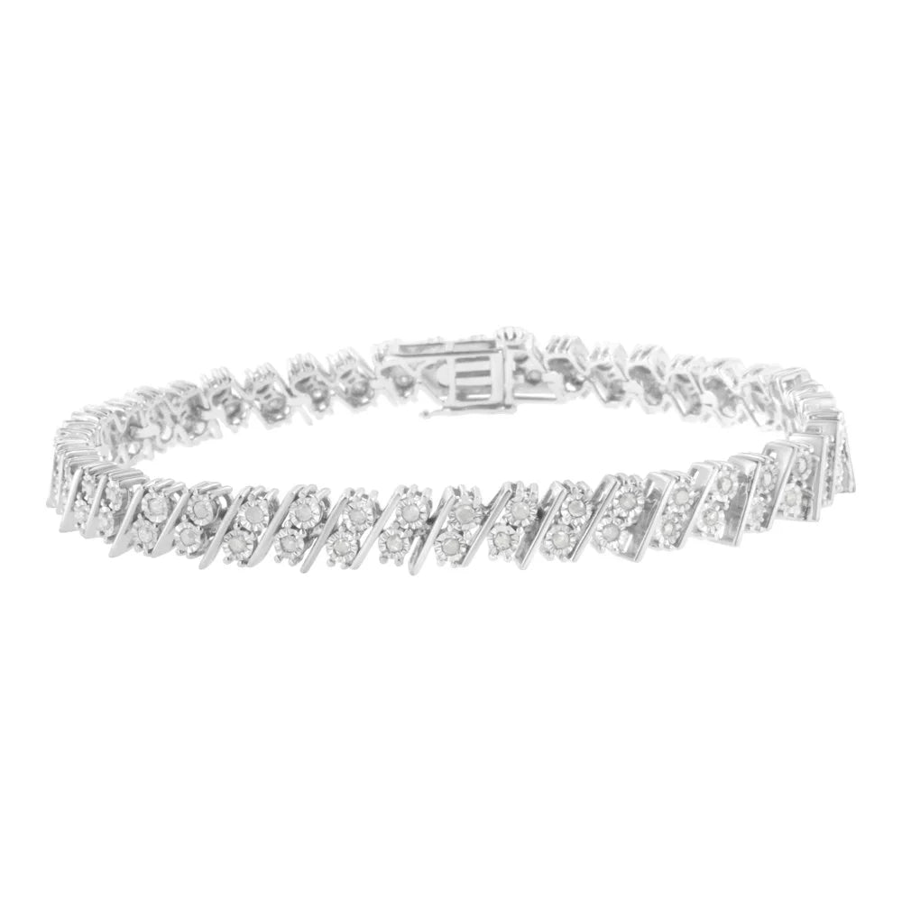 Double Silver Set Miracle Sterling Row I3) (I-J, Diamond .925 Bracelet 1 - cttw 7.25" Link