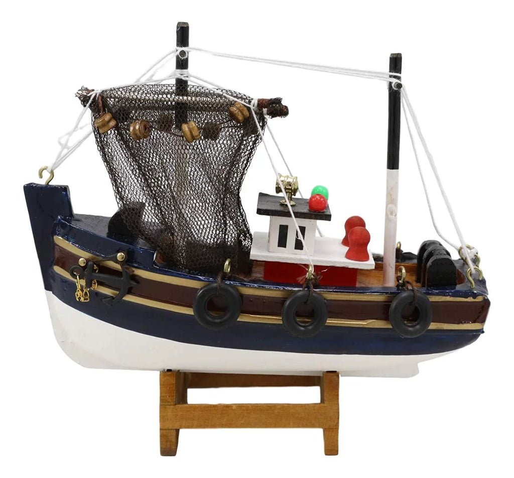 Colorful 6.25"L Wooden Model Boat Trawler Fishing Nautical Handicraft Marine
