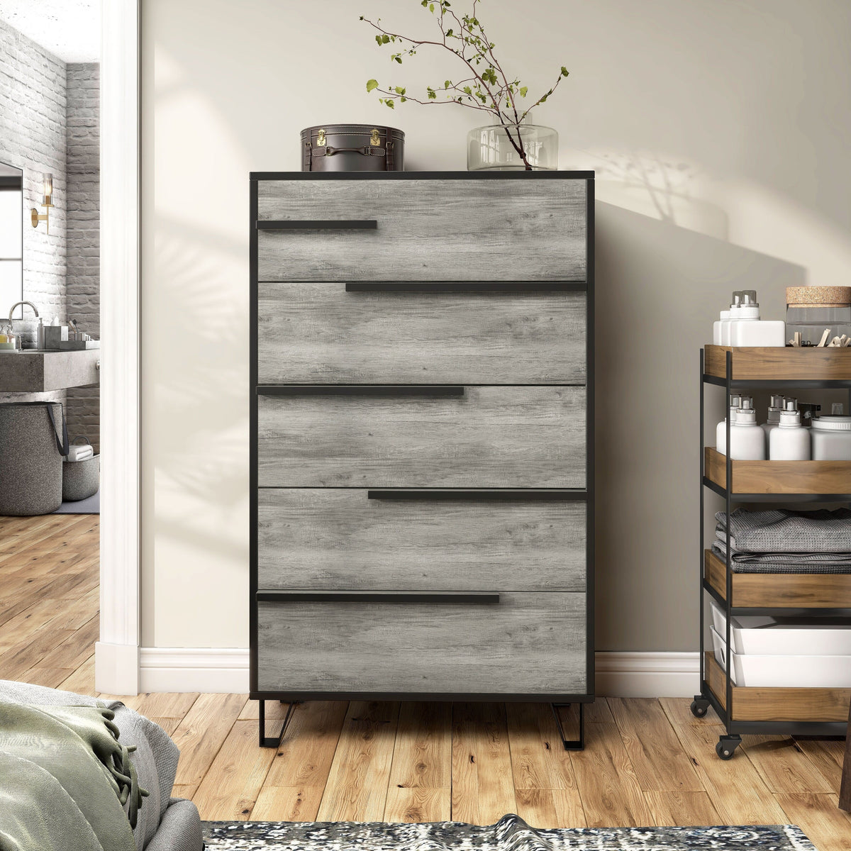 Vintage Denhour BASIC Chest Grey Oak DH by Modern 5-Drawer
