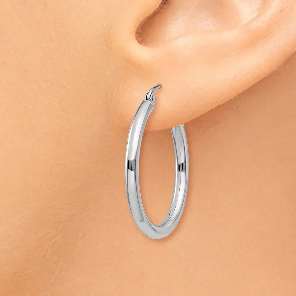 2.5mm Adults for for White Men Lightweight 14kt Earrings; and Women Hoop and Teens; Polished Tube Gold Real