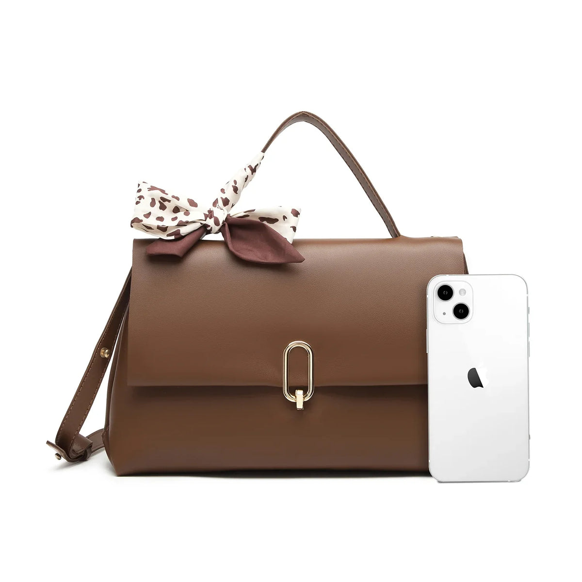bags Women's Silk square Leather handbags bag crossbody Brown Flap Bag Handle Shoulder ladies hand PU Scarf bags women