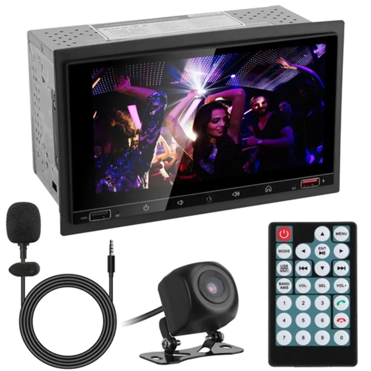 Stereo & Input Radio View Control, Wireless Camera with Video 7 Fresh Audio in. Black Universal FM USB Player Finds Unisex MP5 - Player 1080P Rear Aux Remote Fab Car
