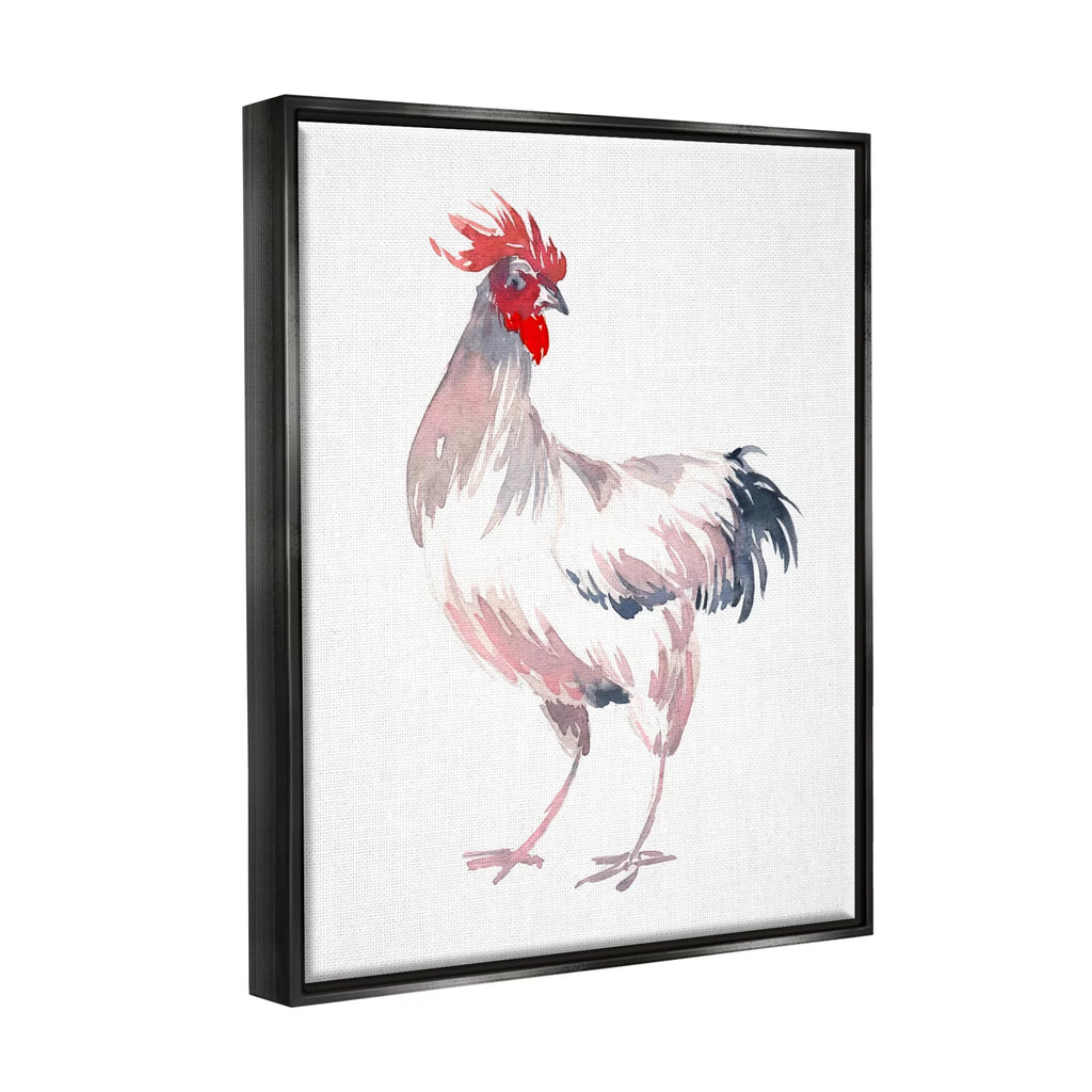 Stupell Print Black Rooster White 17 Floater Art Wall Insects Portrait Animals Painting & Industries x 21 Framed Art,