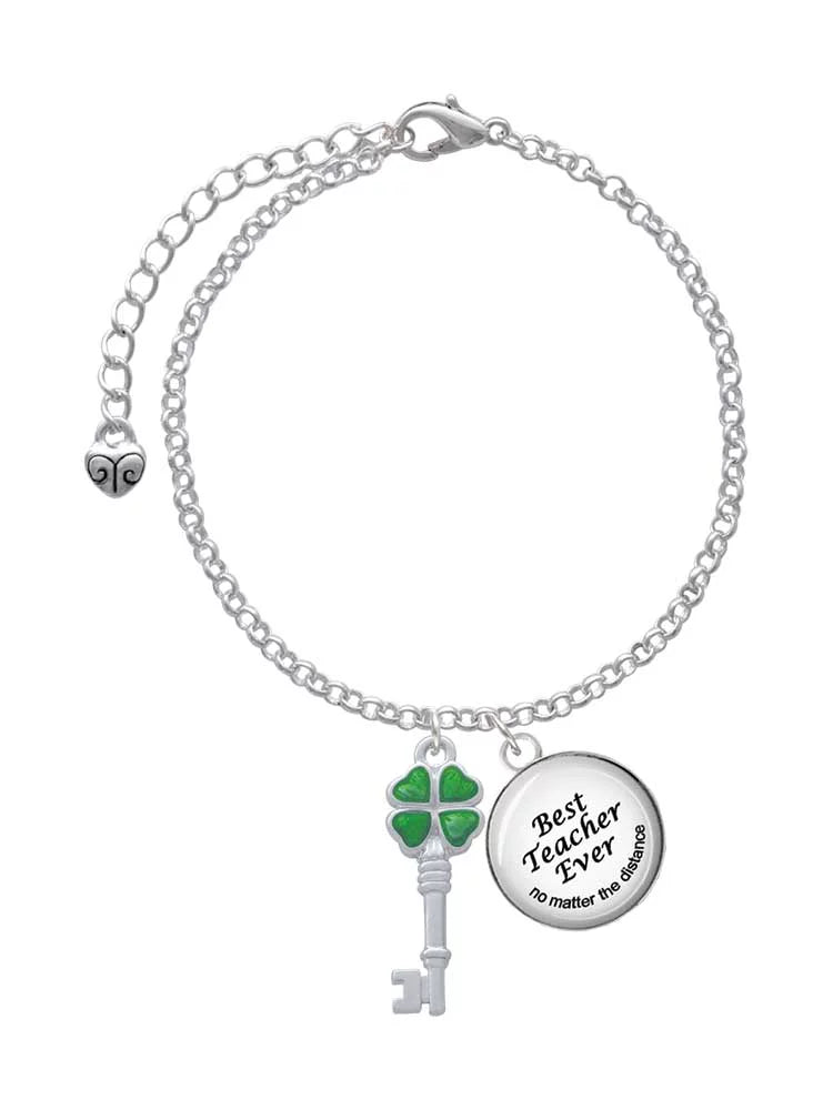 Teacher Dome Four Delight Best Translucent Key Silvertone Bracelet Green Jewelry Clover Charm Ever Lucky Leaf