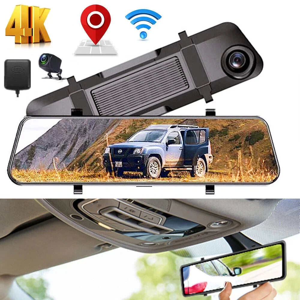 WiFi G·PEH Cam US 12" Mirror Dual Dash RearView Backup Car GPS Voice 4K Control