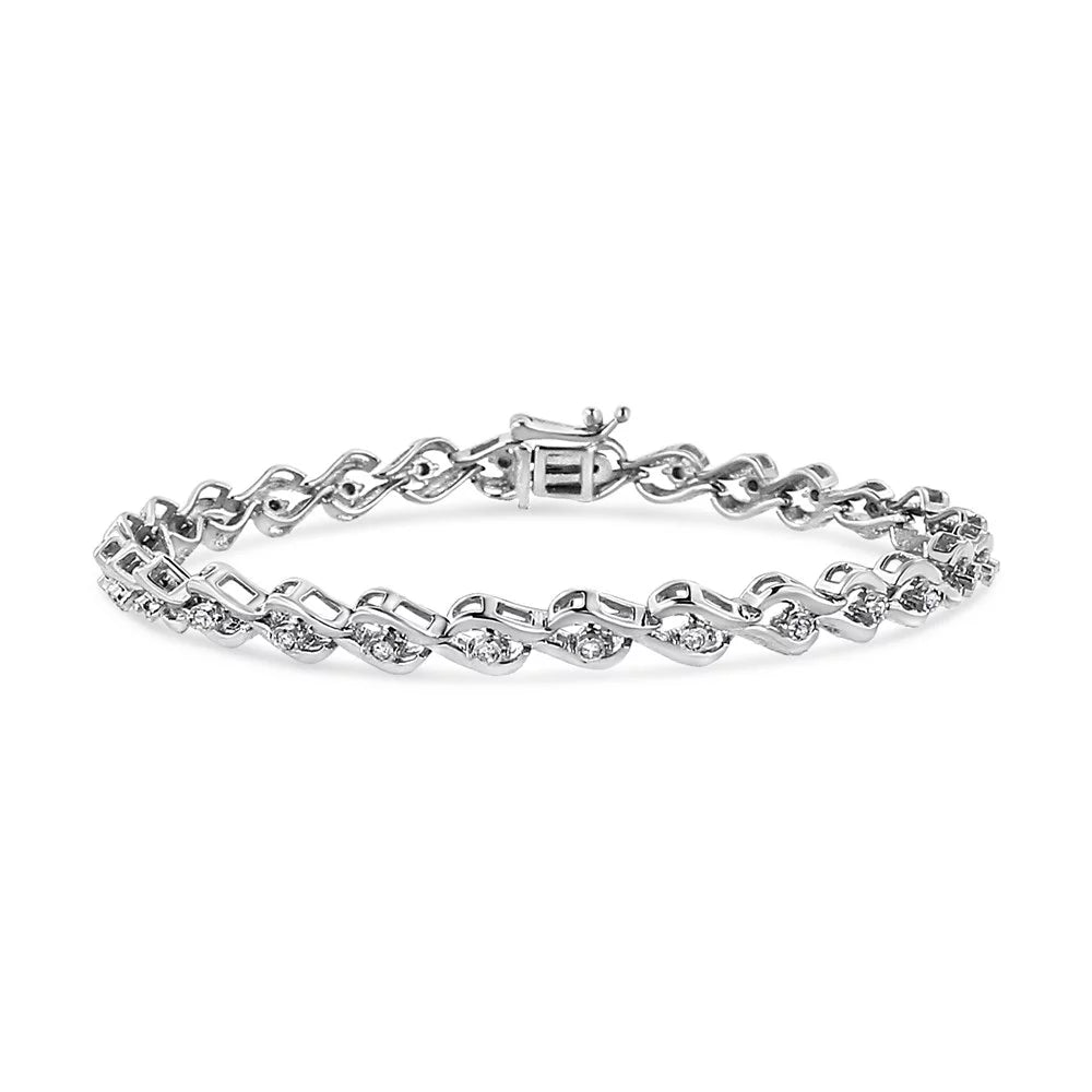 Round-Cut Silver Bracelet .925 Cttw 1/10 (I-J 7.25" Flame - Diamond of Color, Sterling I3) Links