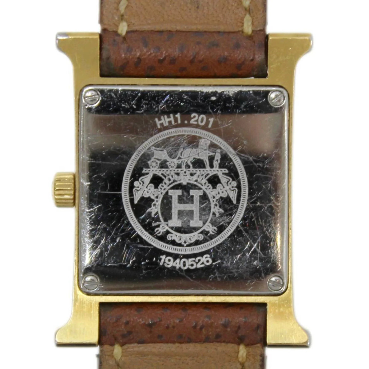 □G (Good) White Quartz Watch Pre-Owned Hermes Ladies H HH1.201 Dial: Brown HERMES x Gold