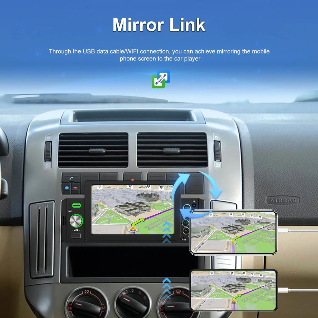 wireless Camera Rear Bluetooth Player Radio View TF/USB Receiver FM carplay/auto Support mp5 1DIN 5" Universal with Car