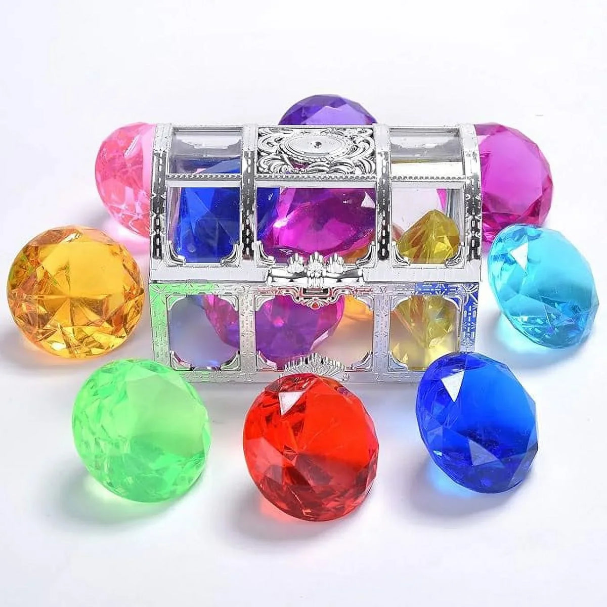 Toys Sets Diamonds white) Colorful (silver Set Underwater Diving Treasure Set Set Diving Treasures Toy Gem Toy Swimming Gift Pool for Dive Pool Pirate Box 6 Swimming Throw Toy Big Use with Gem Summer