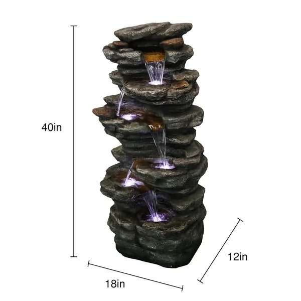 Decor Tranquility LED High 40inches for Home Yard Soothing Fithood Cascading exterior Rocks Garden, with Lights, Waterfall
