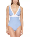 V-Neck One-Piece DKNY US Deep Swimsuit, 18 HYDRANGEA