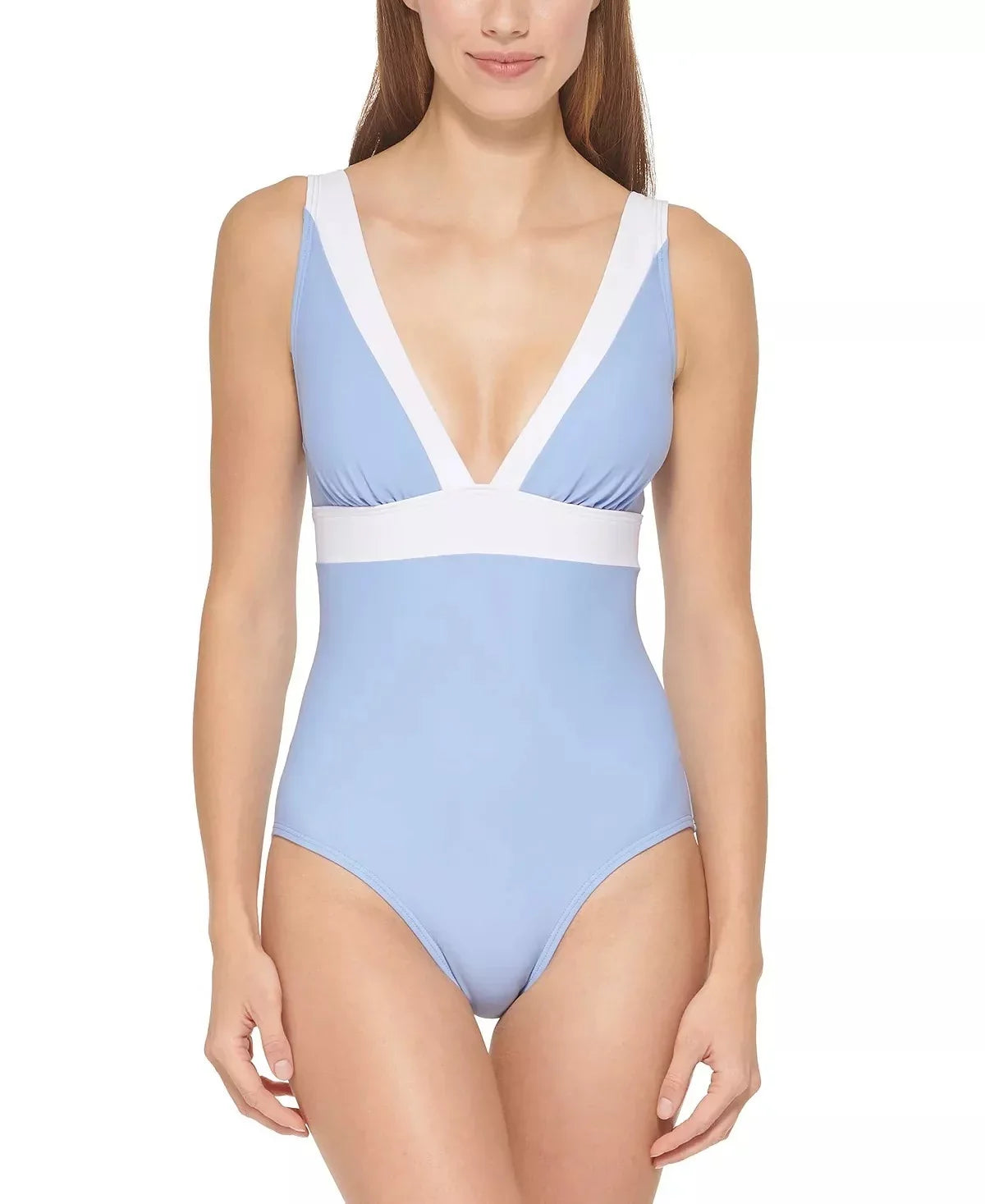V-Neck One-Piece DKNY US Deep Swimsuit, 18 HYDRANGEA