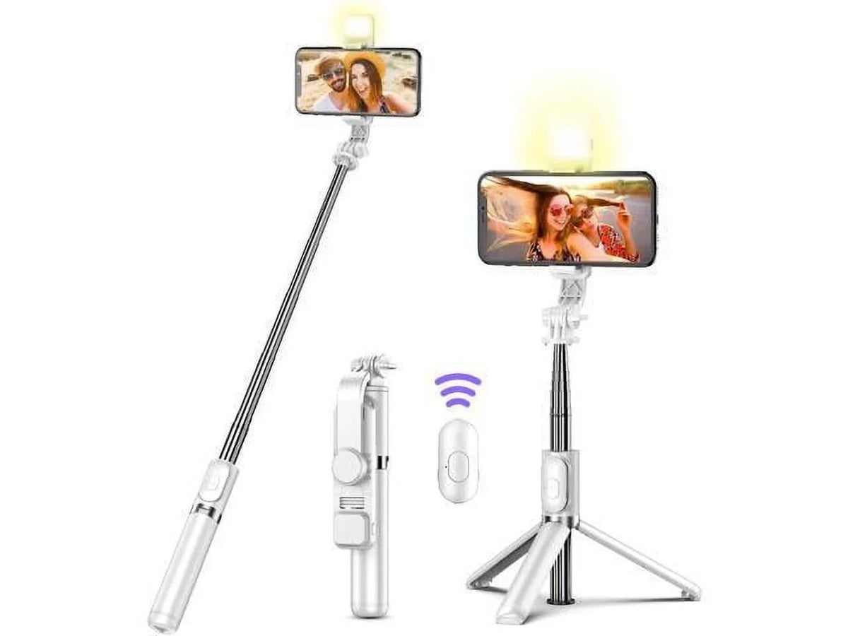 Cell LED Tripods and Q02s) (White, Phone Selfie Tripod Extendable Remote, Compatible with Ring Android Stick Model Light, with with iPhone Remote