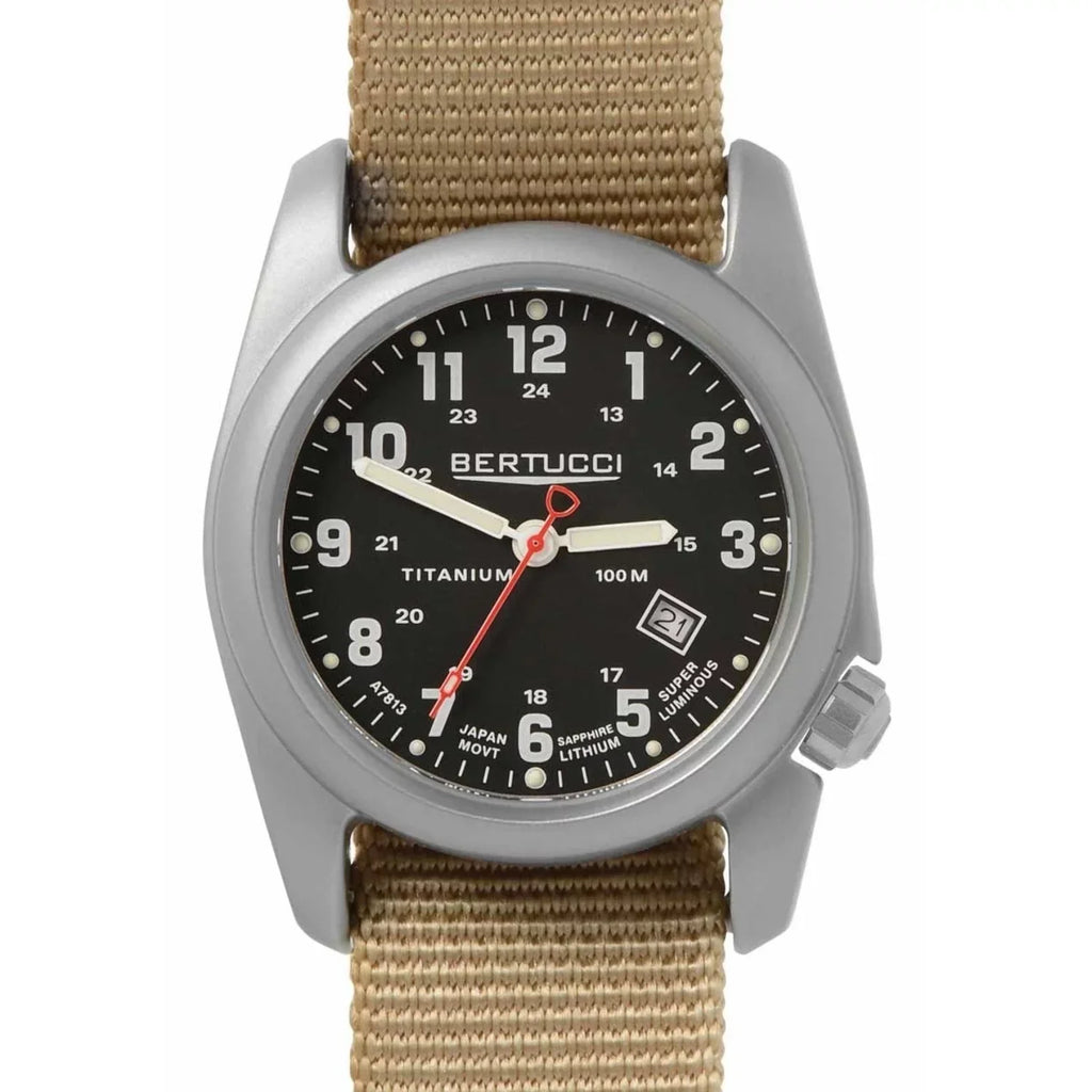 A-2T Analog Watch - - Beige - Dial Nylon Classic Mens 12724 Original Black Strap Titanium