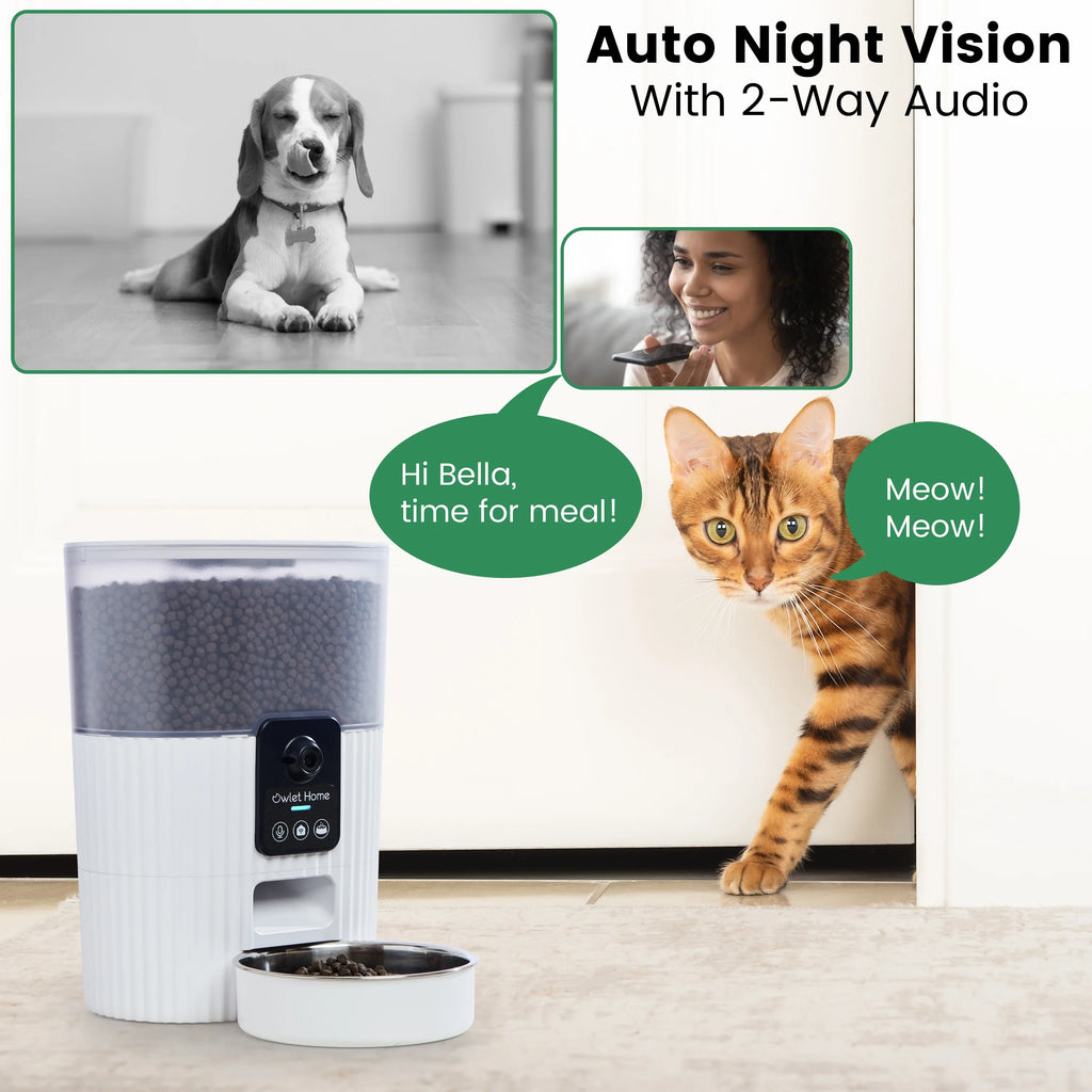 Vision, Auto Feeder & No with Pet Night with Owlet Alert, Cats Smart (3.5L), Automatic Home Fee 2-Way Monthly Camera Alexa Assistant, Video, Motion HD Dogs 1080P WiFi, Audio, Live for & Works