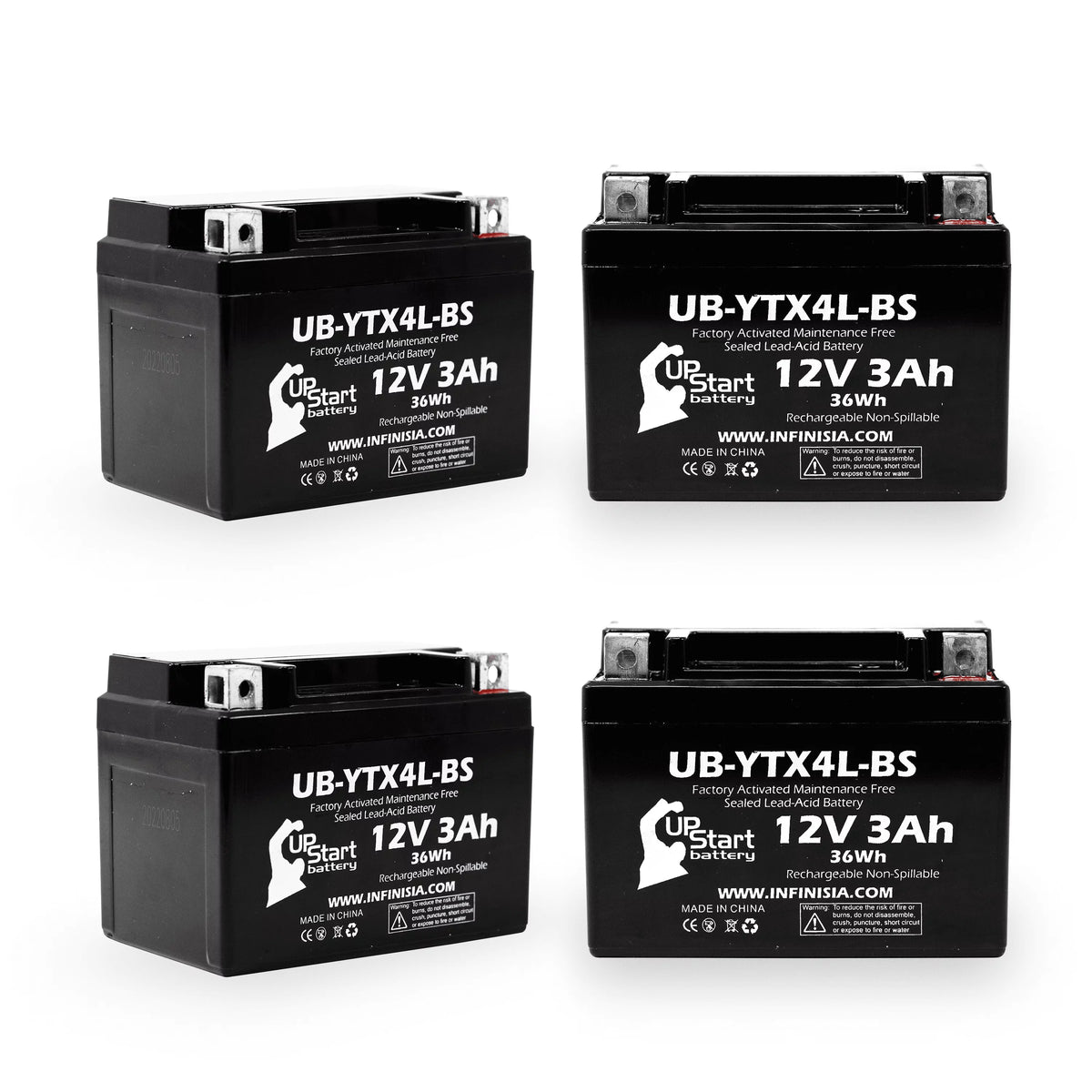 Free, 90CC ATV Maintenance 12V, 2004 Activated, Factory - 4-Pack Battery 3Ah, Quest Battery UpStart DS90F, Bombardier UB-YTX4L-BS Replacement (Can-Am) for DS90,