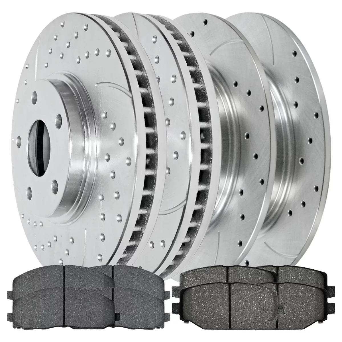 Brake AutoShack Ceramic Kit Chrysler Country Town Journey V6 for Ram Replacement & Rotors Silver 2012-2020 VW Pads Caravan Routan 2012-2016 and Rear C/V Drilled and Grand Dodge Front 2013-2015 Slotted