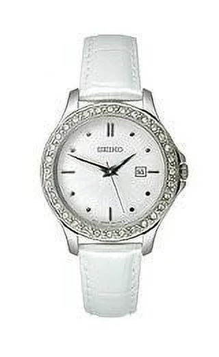 Leather Brushed Women's Silver-Tone Dial Seiko #SXDF93 Watch