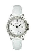 Leather Brushed Women's Silver-Tone Dial Seiko #SXDF93 Watch