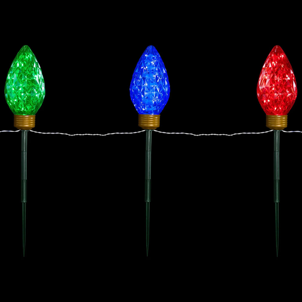 Multi-Color Lawn 3ct C9 Lighted Marker 3 Northlight LED Christmas Stakes Pathway ft -
