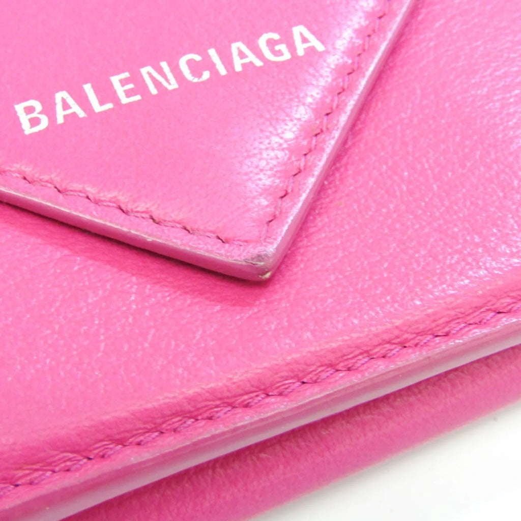 Leather Mini (tri-fold) (Good) Pink Pre-Owned Wallet Women's Papier 391446 Wallet Balenciaga
