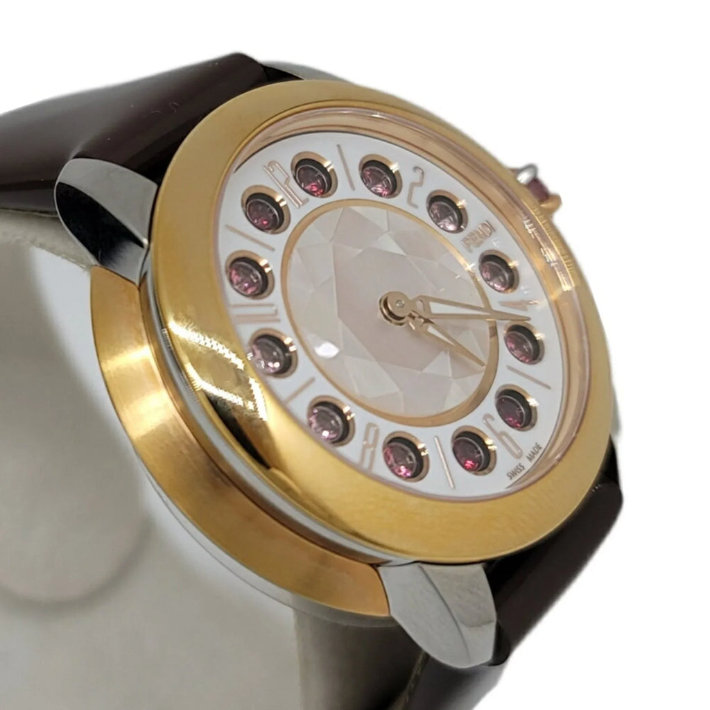 Women's Belt Fendi Enamel Black Colors FENDI SS Watch Spinel 3 New) Shell Eye Shine (Like Clock Topaz Fashionable Brown Quartz Pre-Owned