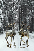 Office Fireplace Reindeer Home Room Color 16" Figurines Glitter Standing Decor Christmas Metal Statue Holiday Tabletop Champagne x 8" S/2