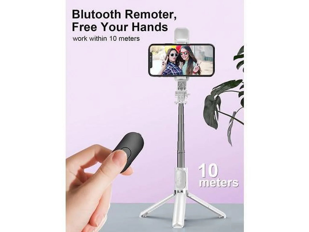 Cell LED Tripods and Q02s) (White, Phone Selfie Tripod Extendable Remote, Compatible with Ring Android Stick Model Light, with with iPhone Remote