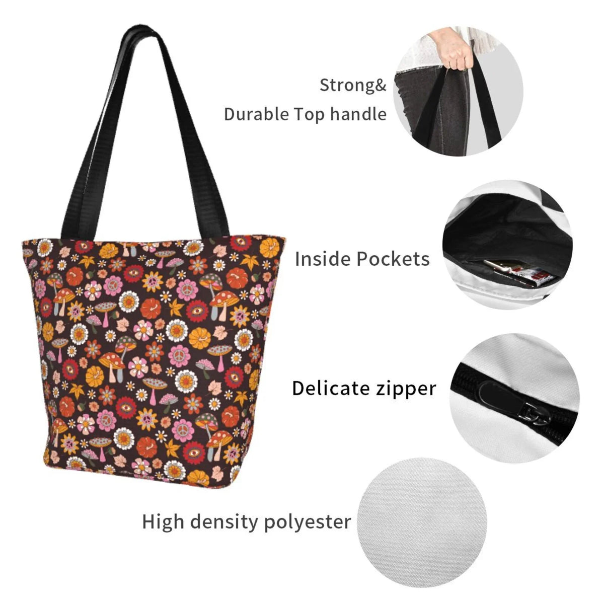 Bag Shopping Retro 70s Capacity Groovy Bag,Shoulder Lukts Large Tote Bag Hippie Handbags Women'S Hobos