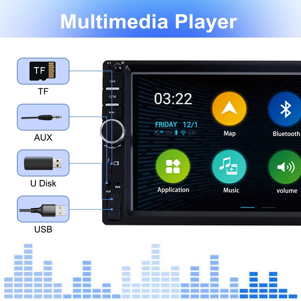 MP5 Touch Camera Car Inch with Player, HD 2 Double Reversing Video Player Car Screen Bluetooth Backup Radio Stereo Din 7 1080P