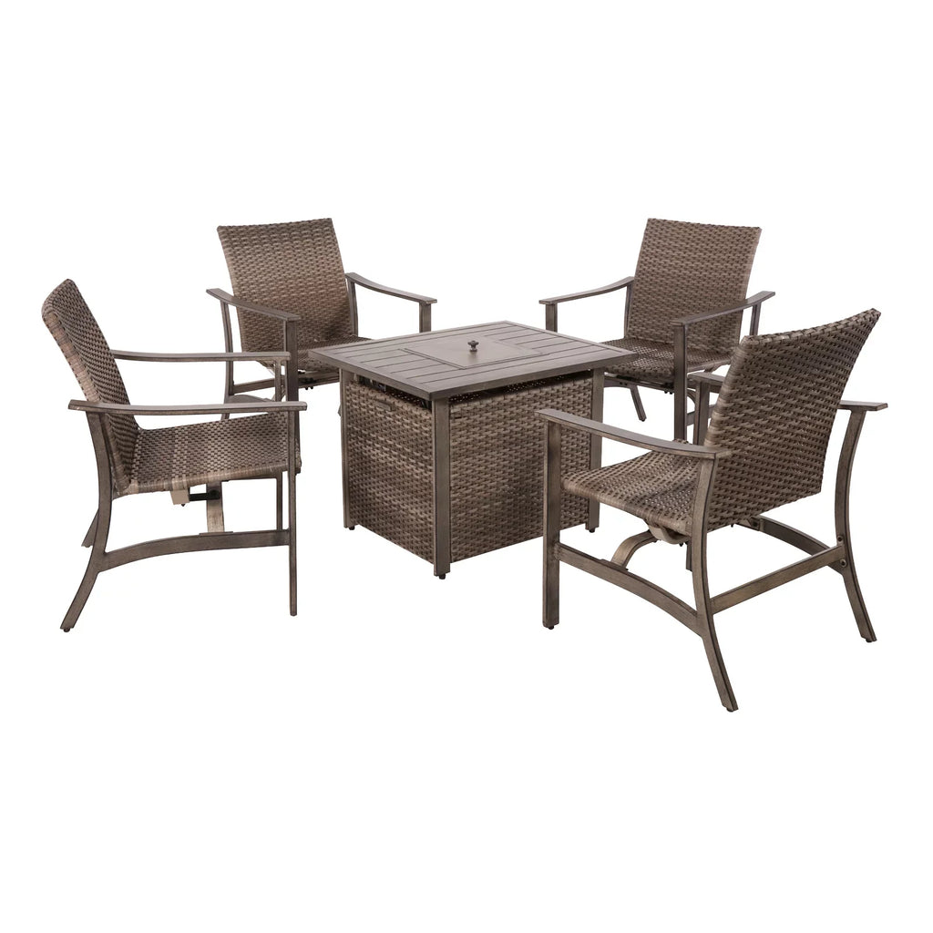 exterior Fire Chairs Propane 5 Set for Set Table, Garden Wicker Conversation Firepit 4 BTU Patio Pit 15000 Motion Gas Piece Deck Yard 33.8"x27.2" Rocking with Furniture All-climate Table, &