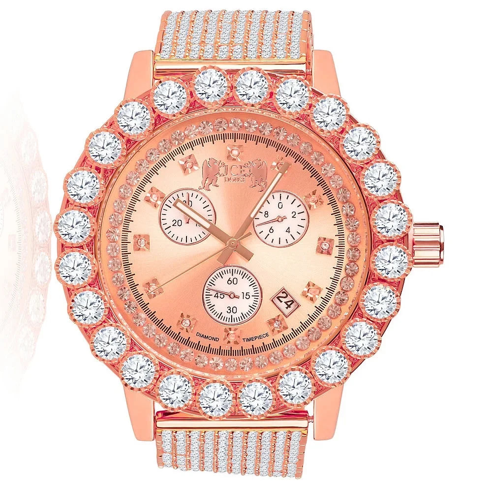 Out Khronos Rodeo Piece Inspired Custom Diamonds Rose W/Date Iced Time Function Tone Lab Gold Jo Exclusive Celebrity Watch