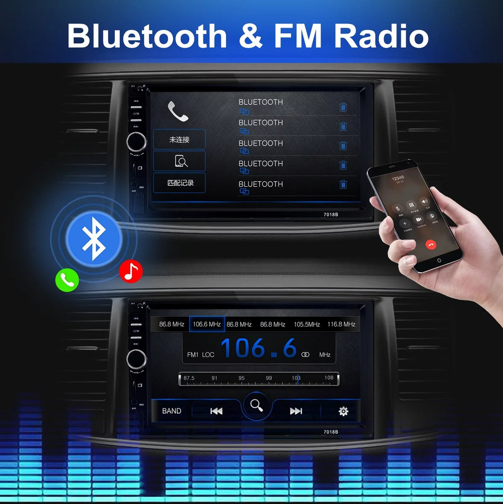 MP5 Touch Camera Car Inch with Player, HD 2 Double Reversing Video Player Car Screen Bluetooth Backup Radio Stereo Din 7 1080P