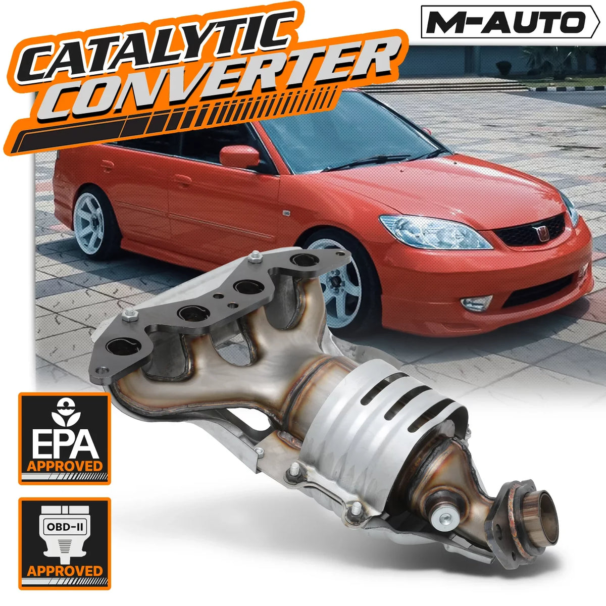 1.7L Fits with LX 2001-2005 Manifold CX Exhaust For with Converter M-AUTO Honda Catalytic Models HX Shield Engine VX Civic, DX Heat