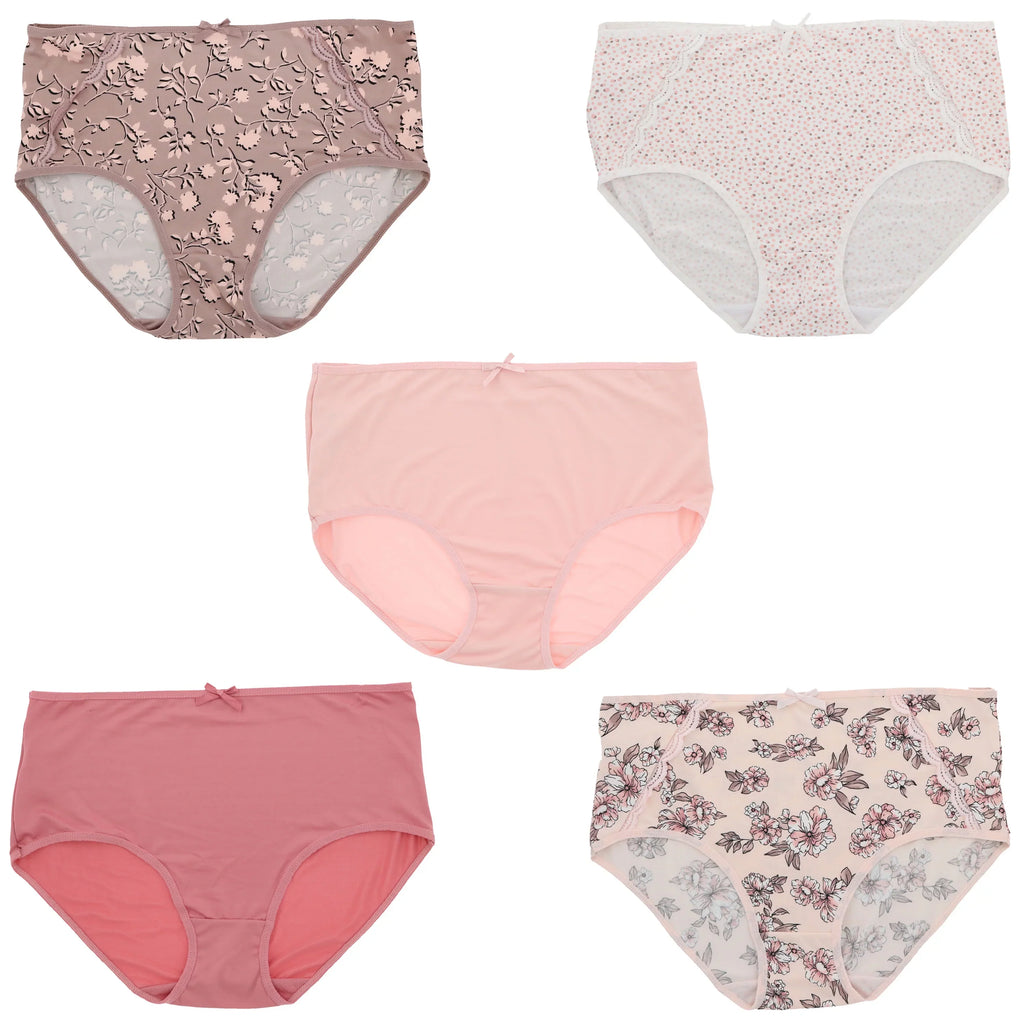 (5Pr) Classic Brief High Plus Dots) Rise Intimates Delta (X-Large, Pink Burke Sexy Floral Panties dimension Women's