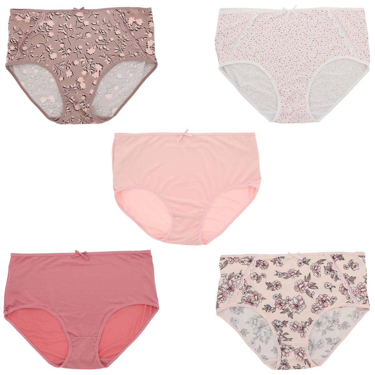 (5Pr) Classic Brief High Plus Dots) Rise Intimates Delta (X-Large, Pink Burke Sexy Floral Panties dimension Women's