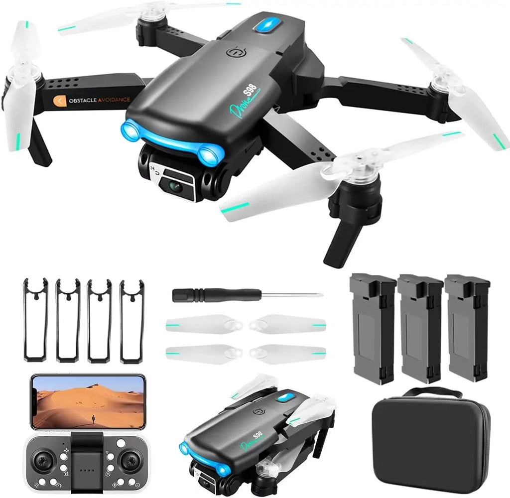 with Dual Gifts Camera,Foldable One Drone, Camera Kids for Drones with Kids Drone 3 for and Key RC Take Batteries Off/Landing FPV with Adults Beginners,Mini HD RC Adults 4K (Black) Toys Quadcopter