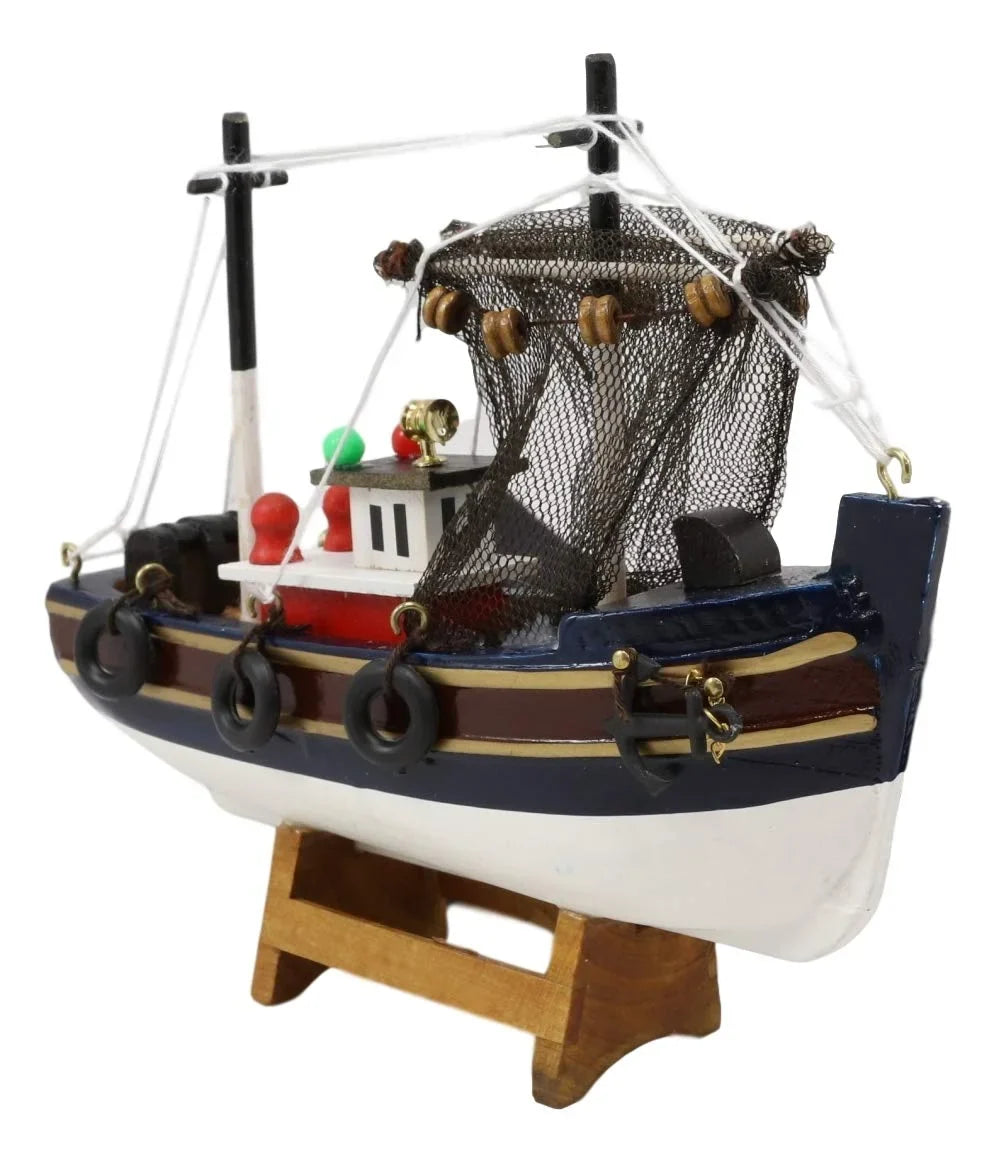 Colorful 6.25"L Wooden Model Boat Trawler Fishing Nautical Handicraft Marine