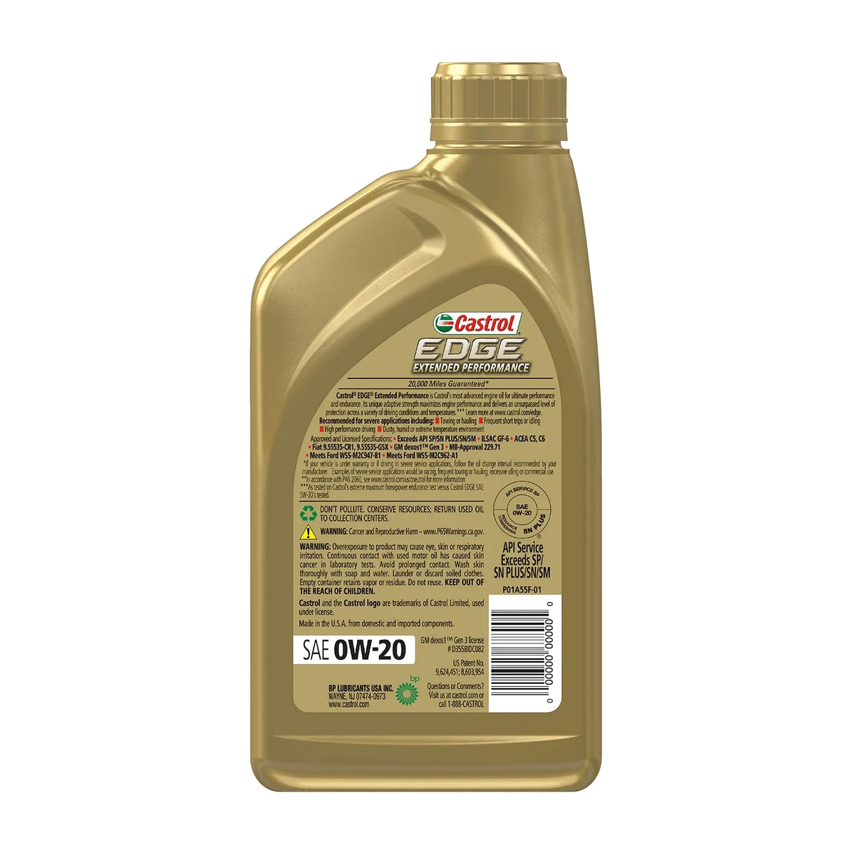 Quart, 6 Castrol of Oil, Synthetic Case Full Motor 1 Extended Advanced 0W-20 Performance Edge
