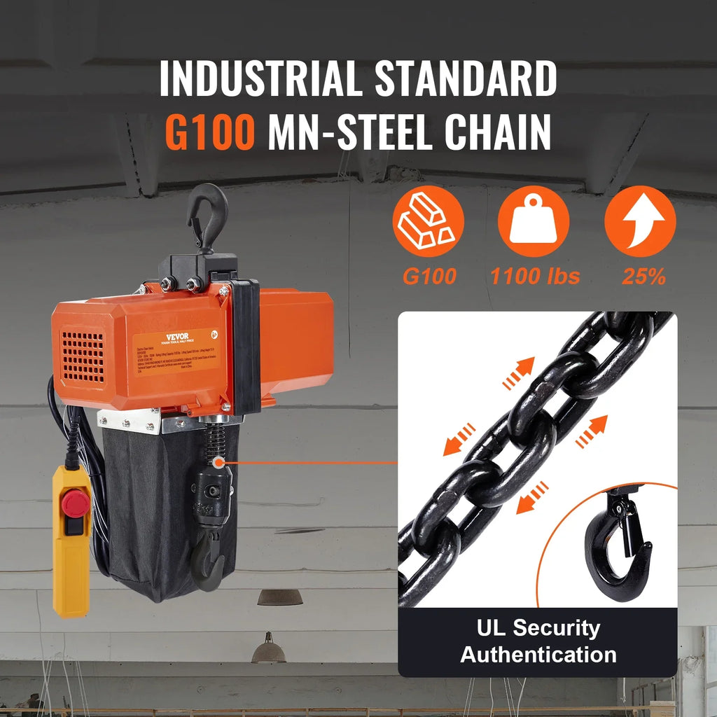 15 Hoist 1100 BENTISM Electric Hoist Lifting lbs Load Phase Single Crane Chain ft