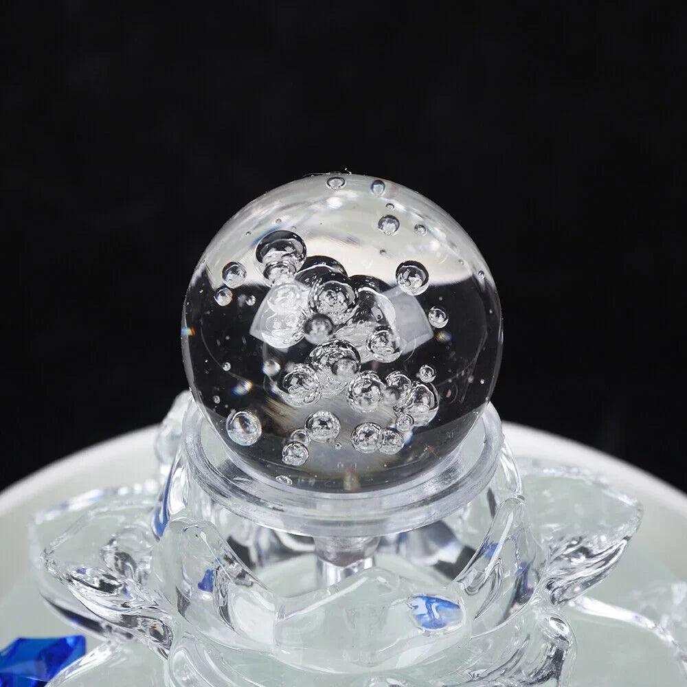 Lotus Fountain Waterfall White Fountain, Crystal Teahouse Fountain Office Tabletop Decor liquid Ornament Desktop liquid Desktop Flowing