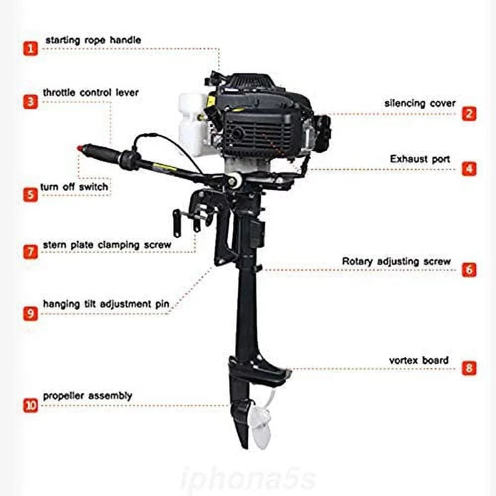 Shaft Fishing Inflatable Propeller Engine Boat 3.6HP Motor Duty Cooling Outboard Miumaeov Shaft Air 2 CDI Stroke System Trolling Heavy Tiller Control